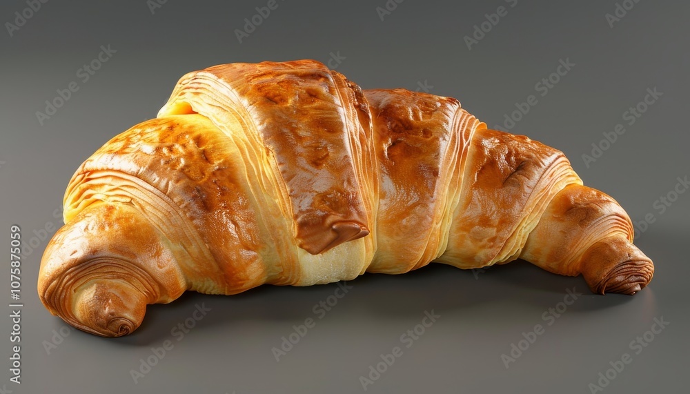 A freshly baked croissant with a golden brown crust, isolated on a gray background. A freshly baked croissant with a golden brown crust, isolated on a gray background.
