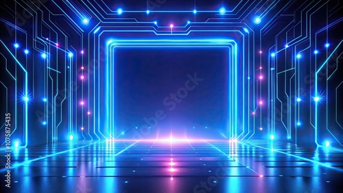 Abstract blue neon background with futuristic render effect, neon, blue, abstract, background, futuristic, render