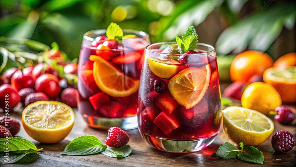 A Refreshing Summer Beverage with Citrus and Berries, Ready to Be Served A Refreshing Summer Beverage with Citrus and Berries, Ready to Be Served