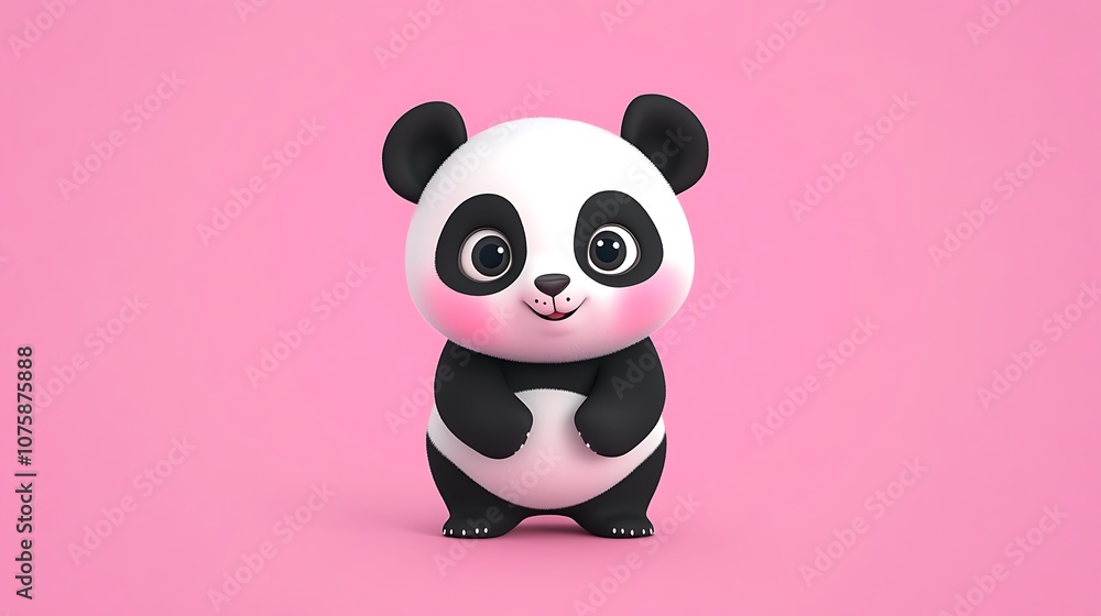 Naklejka premium A cute cartoon panda character with a friendly expression against a pink background.