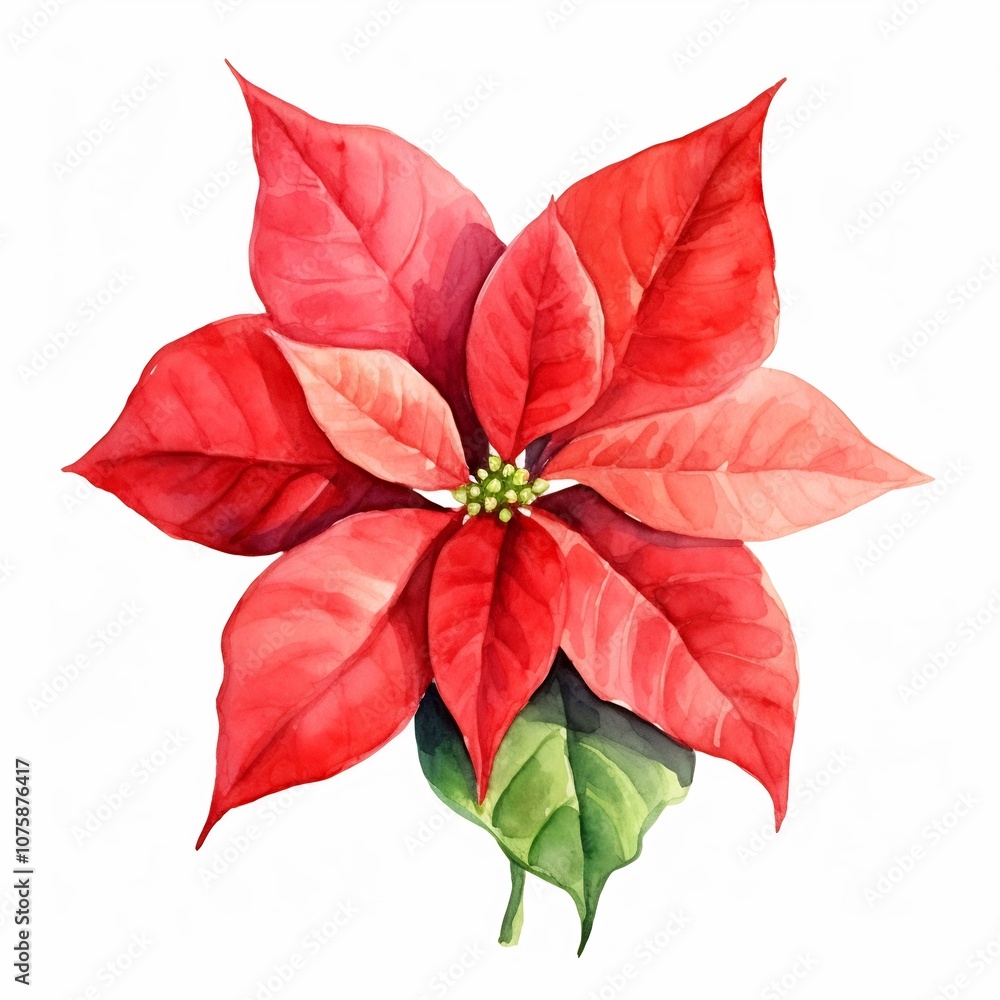 Vibrant Watercolor Poinsettia Flower with Festive Foliage Vibrant Watercolor Poinsettia Flower with Festive Foliage