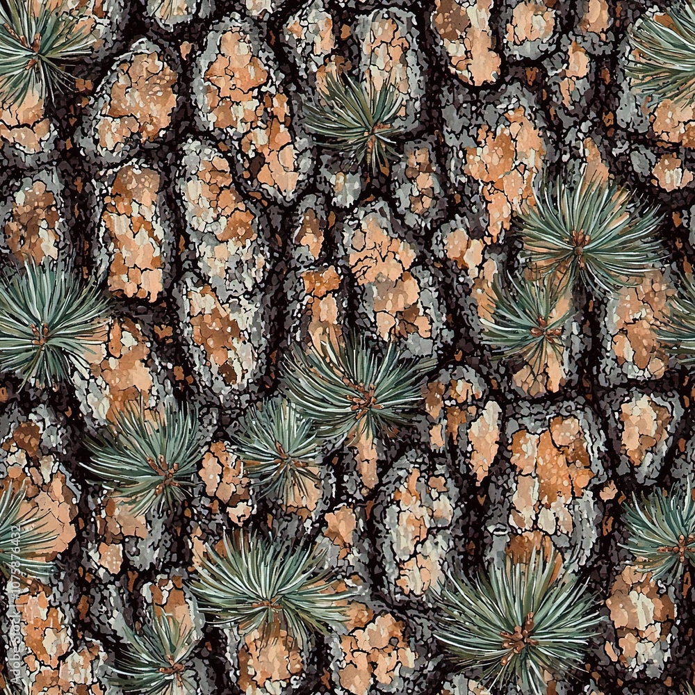 Obraz premium Rustic Illustration of a Spruce Pine Conifer Tree Seamless Pattern Texture