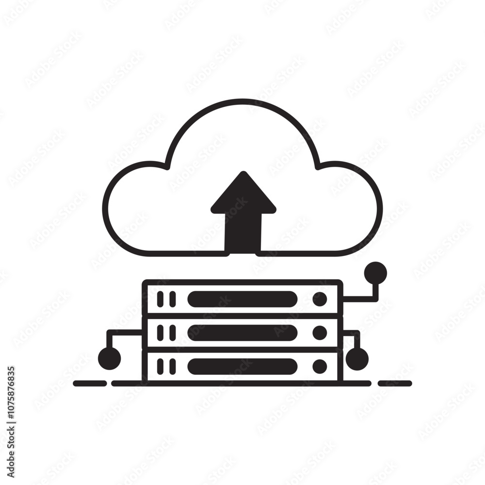 Fototapeta premium cloud service data upload line icon. Local network and cloud based solutions.black and white linear icon isolated white background
