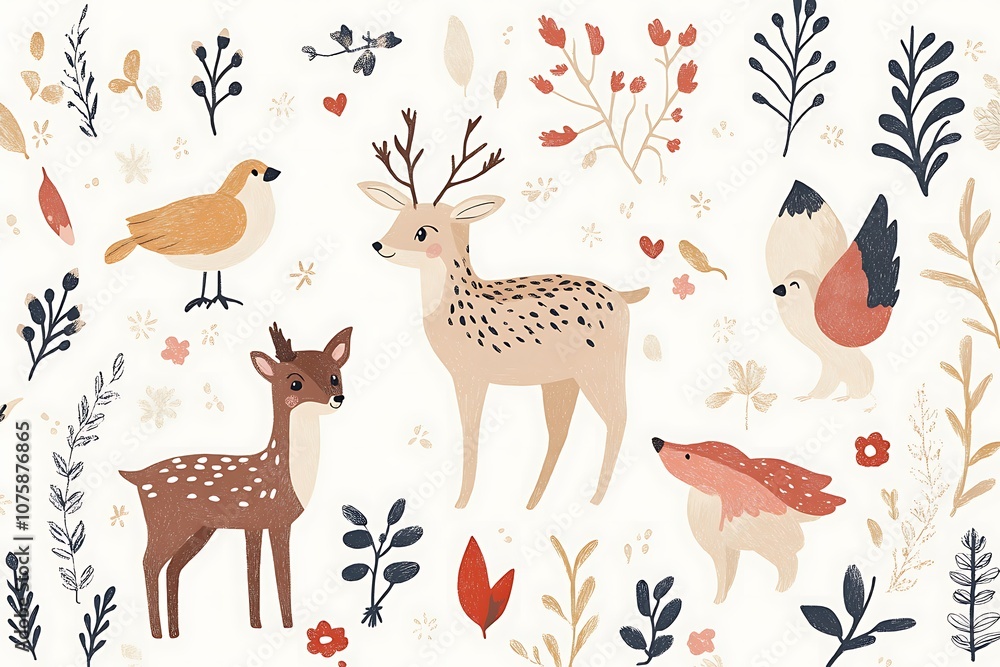 Adorable forest animals posing happily in a sunlit clearing, cute illustration with cheerful vibe Adorable forest animals posing happily in a sunlit clearing, cute illustration with cheerful vibe
