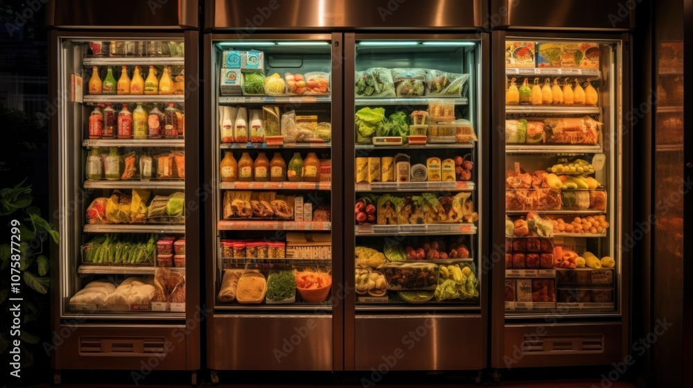 Grocery Store Refrigerated Section with Variety of Foods Grocery Store Refrigerated Section with Variety of Foods
