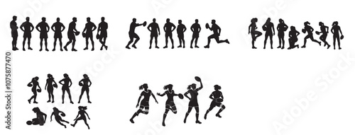 isolated silhouettes of rugby player, Rugby sports athlete silhouettes. Good use for symbol, logo, mascot, icon, sign