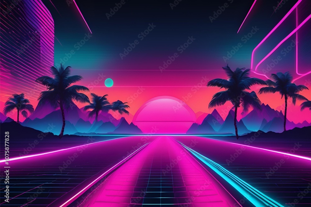 Fototapeta premium tropical sunset with palm trees There is space to copy text.