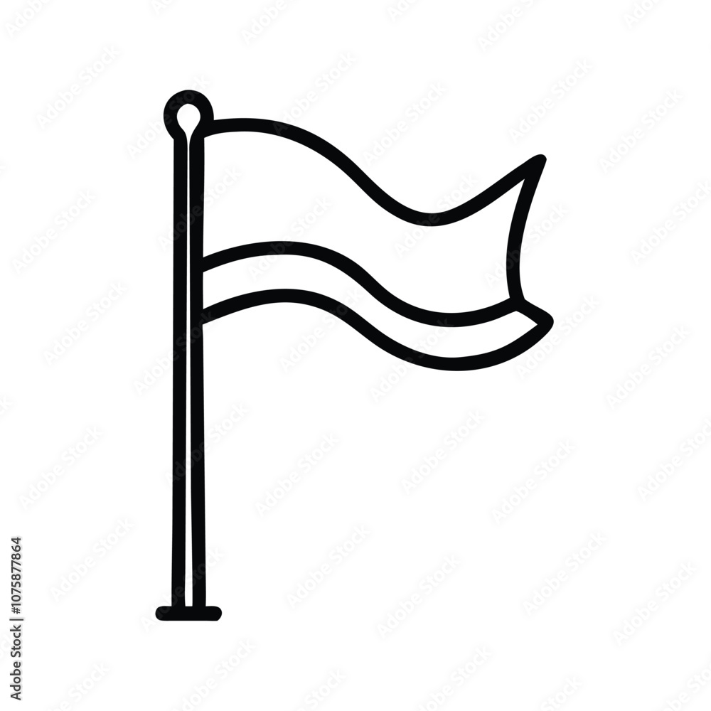 Waving flag vector icon outline style, Black and white vector icon of a waving flag with a simple outline design, shown on a flagpole.
Waving flag vector icon outline style, Black and white vector icon of a waving flag with a simple outline design, shown on a flagpole.