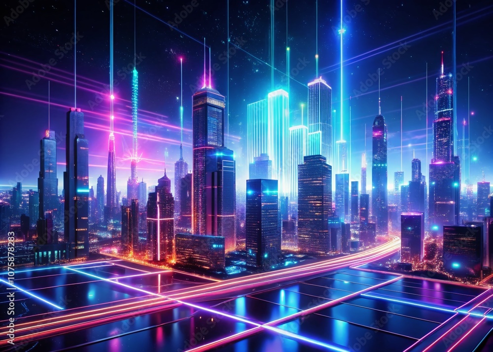 Expansive and Futuristic Panoramic View of a Digital Cityscape in Cyberspace with Neon Lights, Circuit Patterns, and Data Streams, Capturing the Essence of Virtual Reality and Technology Expansive and Futuristic Panoramic View of a Digital Cityscape in Cyberspace with Neon Lights, Circuit Patterns, and Data Streams, Capturing the Essence of Virtual Reality and Technology