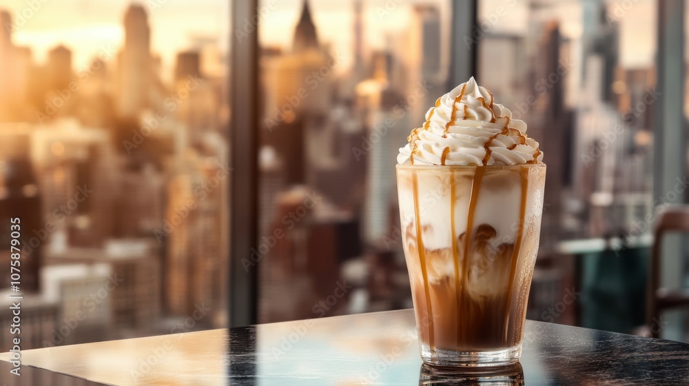 A refreshing iced coffee with whipped cream and caramel drizzle, A refreshing iced coffee with whipped cream and caramel drizzle,
