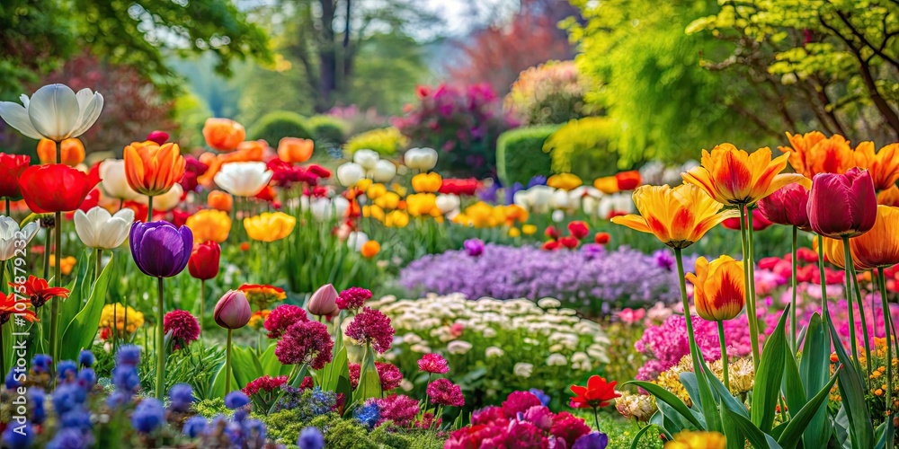 Vibrant blooming garden in abstract style, perfect for creating large modern murals, oil painting, floral, nature Vibrant blooming garden in abstract style, perfect for creating large modern murals, oil painting, floral, nature