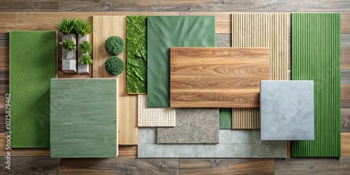 Interior material mood board featuring concrete tile, wooden laminate photo