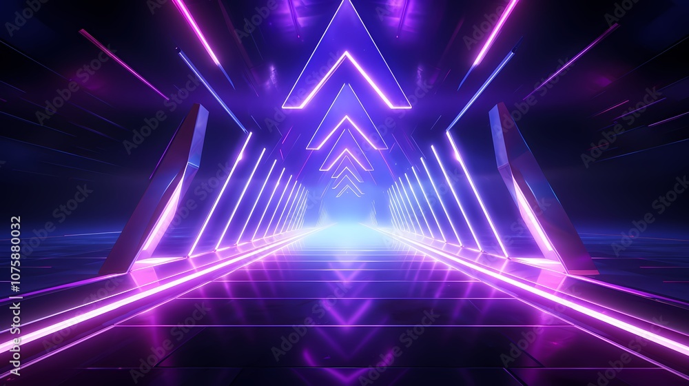 Digital technology purple neon light abstract futuristic tunnel poster background
