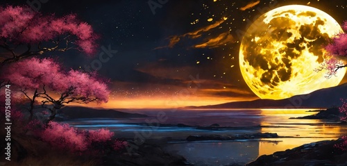 moon over the sea illustration