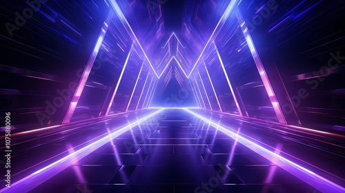 Digital technology purple neon light abstract futuristic tunnel poster background