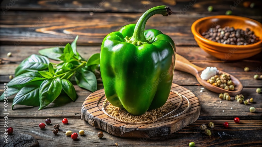 Fresh and Vibrant Green Pepper in a Natural Setting, Captured in Candid Photography Style for Culinary Arts and Healthy Eating Promotion Fresh and Vibrant Green Pepper in a Natural Setting, Captured in Candid Photography Style for Culinary Arts and Healthy Eating Promotion