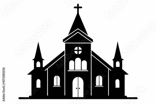 Church Silhouettes vector | vector silhouette illustration on white background,Minimalist church logo icon silhouette vector art illustration design,Church silhouette vector, Christian church house.