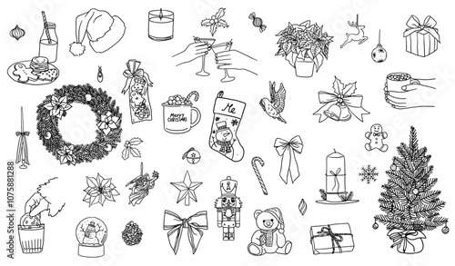 Wallpaper Mural Hand drawn illustrations of Christmas icons. Drawings of hot cocoa or chocolate, gifts, toys and decorations for Christmas, sketch or doodle style Torontodigital.ca