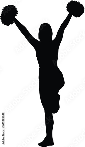 Cheerleader full body silhouette illustration. Girl pose cheerleading isolated on white.