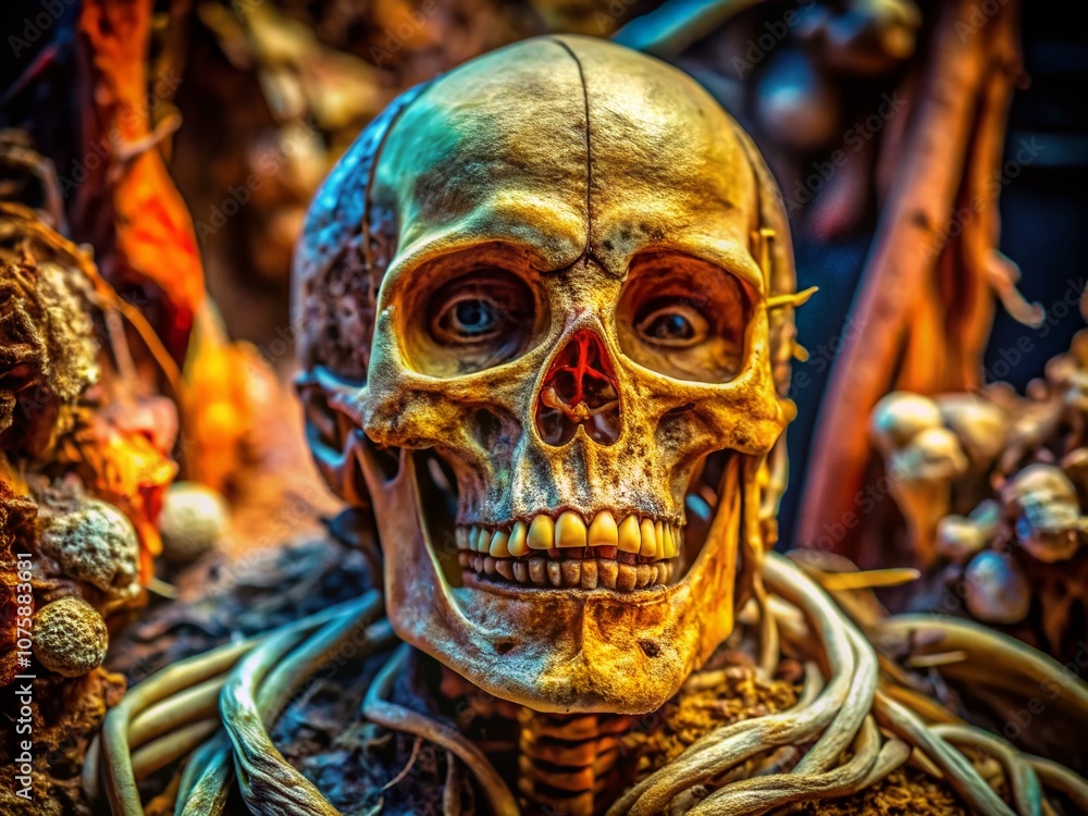 Intricate Macro Photography of Human Remains Showcasing the Art of Preservation and Anatomy Exploration in a Captivating Scientific Context Intricate Macro Photography of Human Remains Showcasing the Art of Preservation and Anatomy Exploration in a Captivating Scientific Context