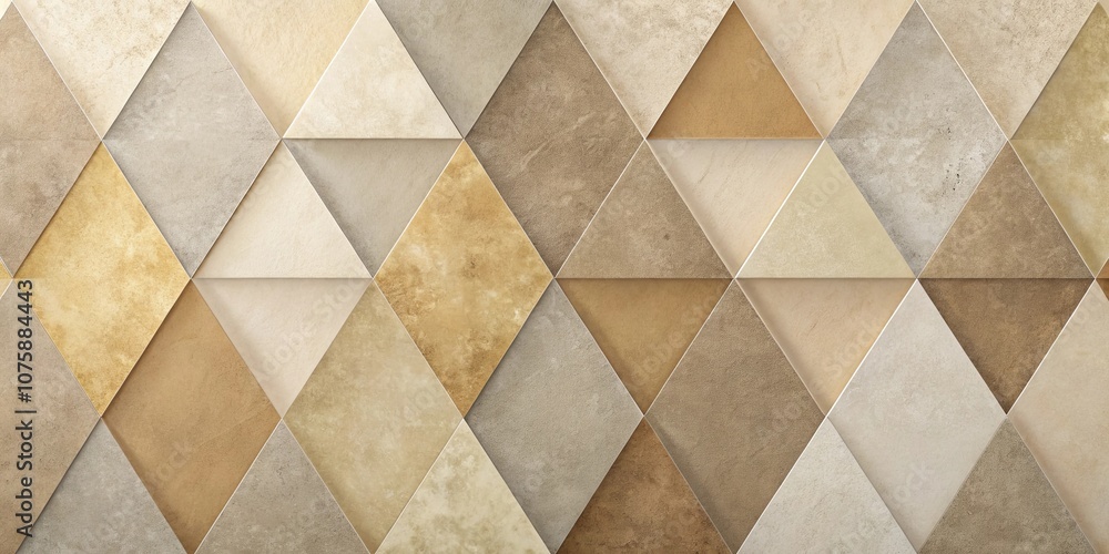 A Geometric Arrangement of Interlocking Triangular Tiles with Varying Shades of Beige, Brown, and Gray A Geometric Arrangement of Interlocking Triangular Tiles with Varying Shades of Beige, Brown, and Gray