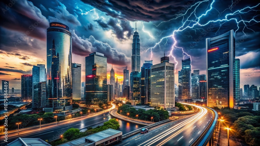 Long Exposure of a Fractured Cityscape Symbolizing World Economy Crisis, Business Turmoil, and Financial Instability with Blurred Traffic and Shattered Reflections Long Exposure of a Fractured Cityscape Symbolizing World Economy Crisis, Business Turmoil, and Financial Instability with Blurred Traffic and Shattered Reflections