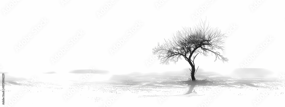 A solitary, leafless tree stands against a minimalist white backdrop, evoking a sense of tranquility and isolation. A solitary, leafless tree stands against a minimalist white backdrop, evoking a sense of tranquility and isolation.