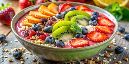 A Vibrant Bowl of Fresh Fruit and Granola, A Delightful Blend of Colors and Textures