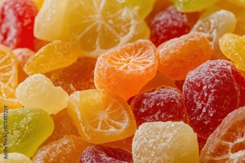 Close-up of colorful, fruity, sugary, chewy candy. photo