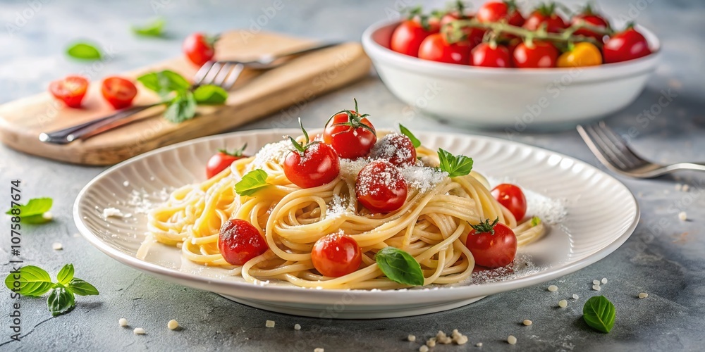 Minimalist Cherry Tomato Pasta with Parmesan in Vertical Composition, Showcasing Fresh Ingredients and Elegant Presentation for Culinary Photography Enthusiasts Minimalist Cherry Tomato Pasta with Parmesan in Vertical Composition, Showcasing Fresh Ingredients and Elegant Presentation for Culinary Photography Enthusiasts