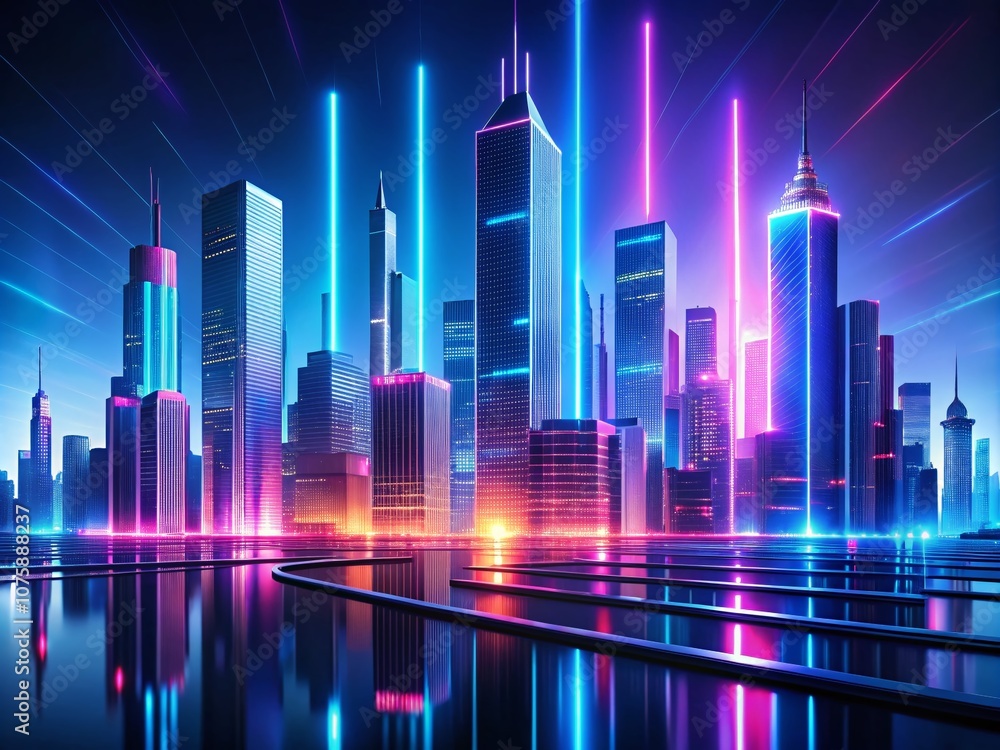 Minimalist Neon Cityscape: A Futuristic Digital Metropolis Bathed in Vibrant Colors and Dynamic Lights, Showcasing Sleek Architecture and Urban Serenity at Night Minimalist Neon Cityscape: A Futuristic Digital Metropolis Bathed in Vibrant Colors and Dynamic Lights, Showcasing Sleek Architecture and Urban Serenity at Night