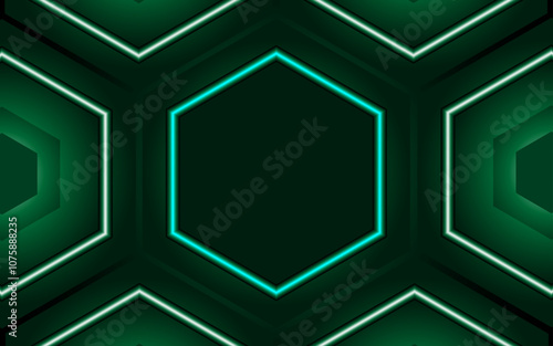 Modern abstract hexagonal background design with neon stroke | Green gradient light with luxury shape for banner, poster, popular, texture, flyer, futuristic