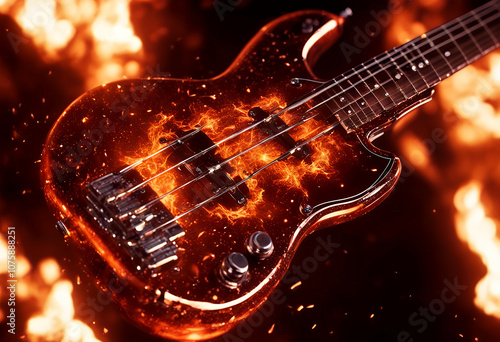 light song concept art blues glowing play design flammable inferno red modern creativity stage musician back fire rock string instrument silhouette guitar illustration 