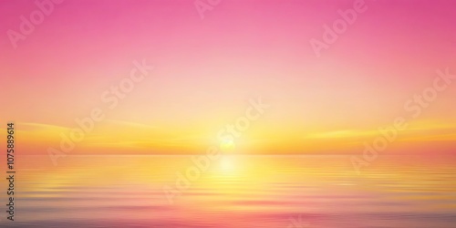 A Serene Seascape Adorned with a Golden Sun and a Gradient Sky of Pink and Yellow Hues