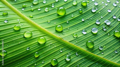 Water drops on banana palm leaf, purity connected with nature background, water drops, banana palm leaf, purity, nature