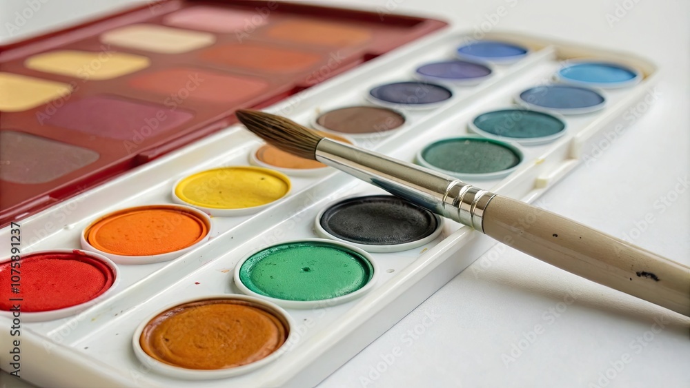 A close-up of a artist's brush and colorful palette, paintbrush, artist, paint palette, creative, paint brush A close-up of a artist's brush and colorful palette, paintbrush, artist, paint palette, creative, paint brush