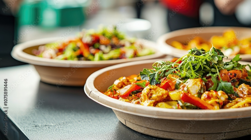 Colorful dishes featuring fresh vegetables and herbs served in traditional clay pots, showcasing vibrant culinary artistry. Colorful dishes featuring fresh vegetables and herbs served in traditional clay pots, showcasing vibrant culinary artistry.