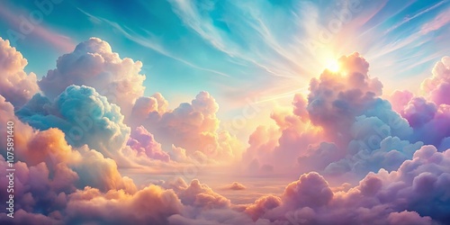 A Serene Sky Adorned with Ethereal Clouds, Bathed in the Golden Glow of a Rising Sun