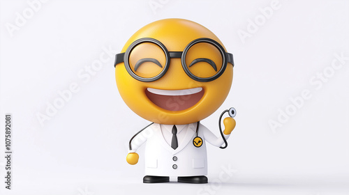 Doctor emoji wearing glasses and holding a stethoscope is smiling