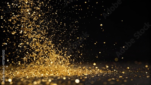 Wallpaper Mural Gold glitter particles falling on a black background, glitter, particles, gold, falling, black background, sparkles Torontodigital.ca
