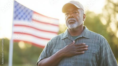 Patriotic Senior with Hand ...