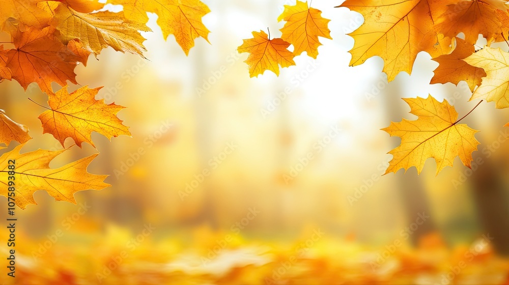 Crisp yellow and orange autumn leaves in sharp focus with blurred park background, evoking fall's warmth. Crisp yellow and orange autumn leaves in sharp focus with blurred park background, evoking fall's warmth.