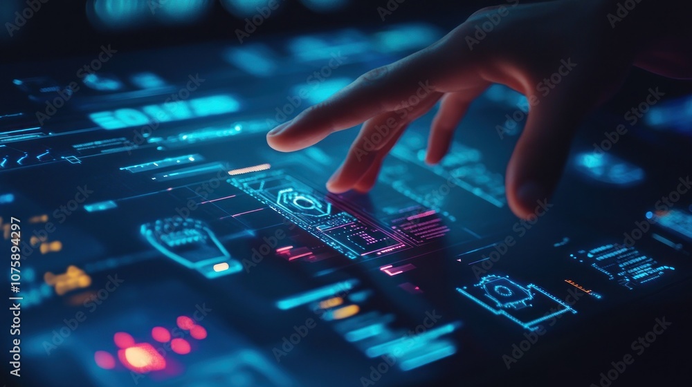 Hand Interacting with Futuristic Digital Interface Hand Interacting with Futuristic Digital Interface