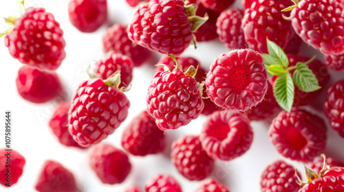 Wallpaper Mural Vibrant raspberries floating gracefully against a soft pink background, perfect for culinary and health-related visuals.. Torontodigital.ca