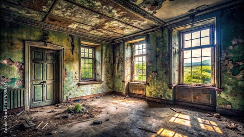 Spooky room in a derelict house , abandoned, eerie, haunted, darkness, old, creepy, run-down, spooky, mysterious