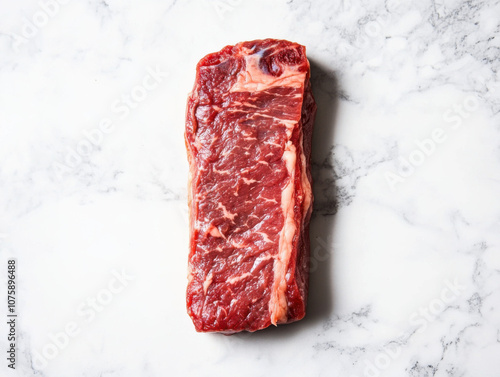 Raw meat, beef steak on dark background. Top view. Free space for your text