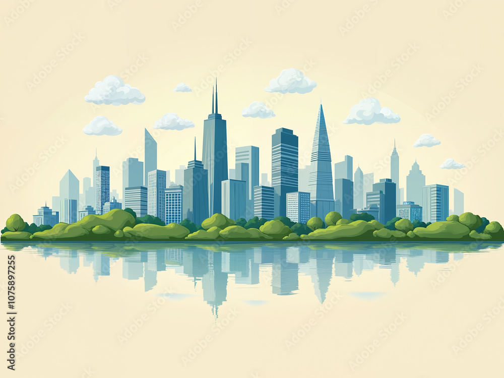 Obraz premium Generated illustration of a futuristic modern city cityscape.