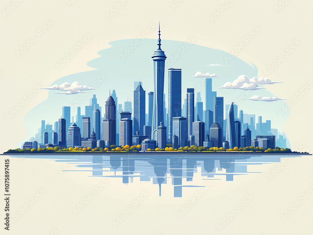 Obraz premium Generated illustration of a futuristic modern city cityscape.