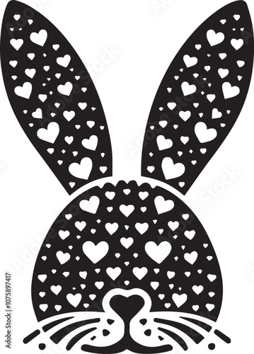 Heart patterned rabbit head with scattered heart shapes