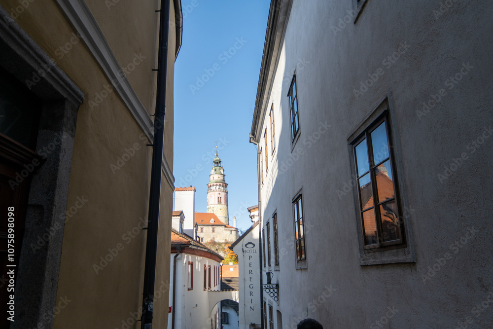 Fototapeta premium A narrow street in the old town of Cesky Krumlov